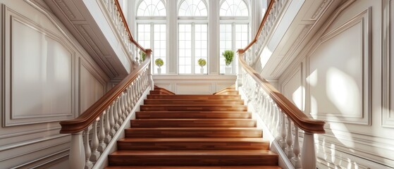 A View of a Wooden Staircase in a Classic Interior