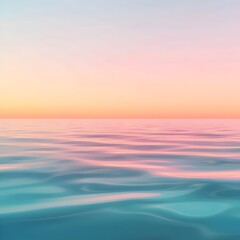 Fototapeta premium A serene sunset over calm ocean waters, featuring soft pastel colors blending pink, peach, and blue, creating a tranquil and soothing atmosphere.