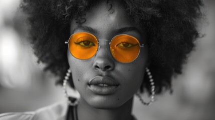 A black and white photo of a woman with sunglasses, simple and stylish