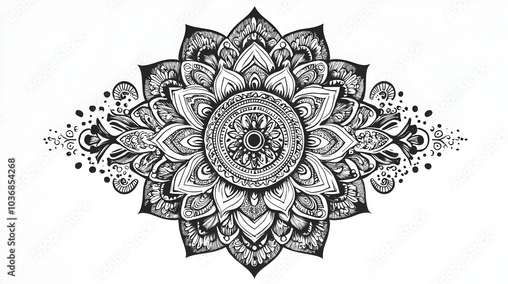 Poster intricate mandala tattoo design with radiating patterns symbolizing balance and unity