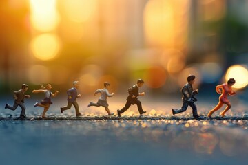Small figures crossing the road in a city environment
