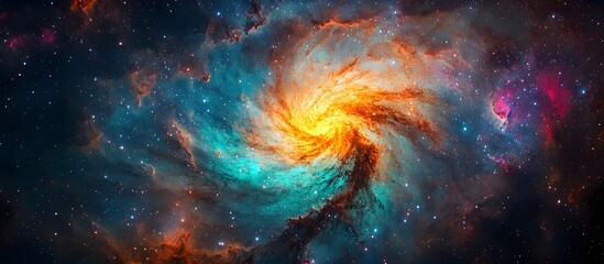 Fototapeta premium A stunning, colorful spiral galaxy full of vibrant oranges and blues, showcasing the beauty of the universe and its countless stars and cosmic formations.