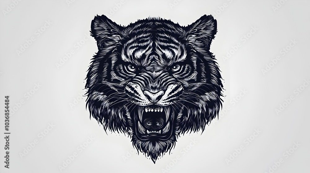 Sticker Fierce Tiger Head Tattoo Symbolizing Strength and Determination on White Background