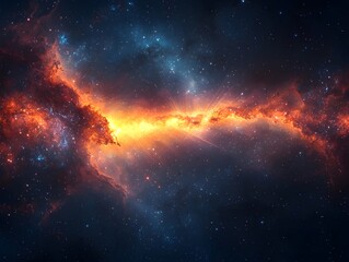 Fototapeta premium A vibrant cosmic scene featuring a brilliant orange and blue nebula, set against a backdrop of twinkling stars in deep space, showcasing the beauty of the universe.