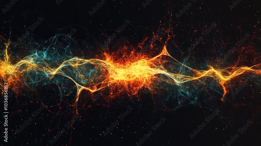 Wall mural abstract representation of energy with vibrant colors and flowing patterns.