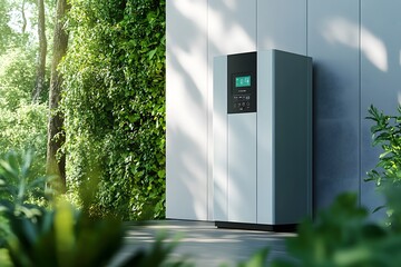 Modern Energy Storage Unit Against Green Foliage