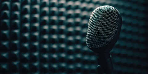 Close-up shot of a microphone on a wall, great for music or audio-related themes
