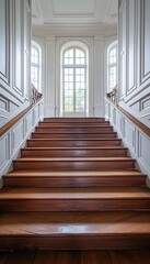 Fototapeta premium Wooden Staircase Leading to a Window with a View