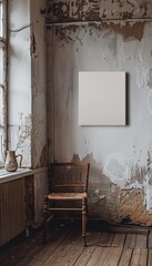 Artistic depiction of a white canvas on rustic minimalist house wall, evoking warmth and comfort