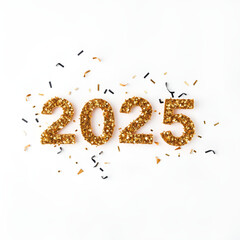 2025 new year confetti in minimal style with empty background
