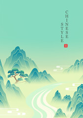 Hand painted vertical Chinese landscape paintings of mountains and rivers