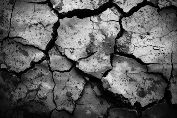 Black and white photo of a cracked wall with worn texture