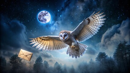 Nocturnal Owl fly envelope. Postmark bird. Generate Ai