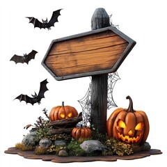 Halloween scene with pumpkins and bats.  isolate on white backgroud