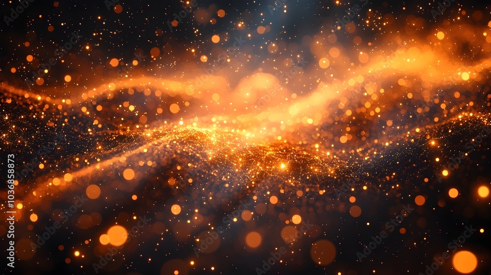 Aufkleber a mesmerizing abstract background of swirling golden particles and luminous orbs, creating a sense o