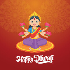 Happy Diwali celebration background. front view of banner design decorated with illuminated oil lamps on patterned red background. vector illustration