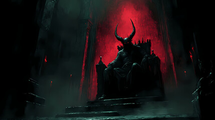 Menacing Demon Lord with Red Eyes in Gothic Castle