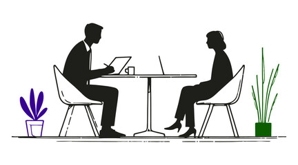 businessman and women consulting, discussing or interviewing