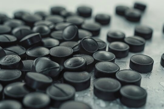 A collection of black plastic knobs sitting on a table, ideal for use in DIY or design projects