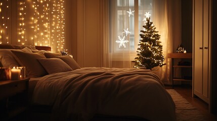 Serene Bedroom Decorated for Christmas