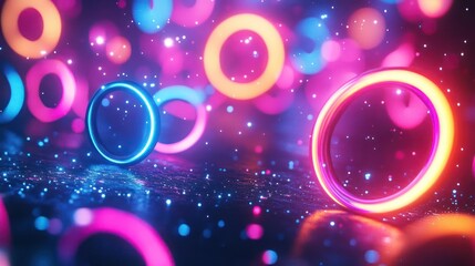 Futuristic and colorful rings floating in a space background,