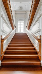Fototapeta premium Grand Staircase in a Historic Mansion with Ornate Moldings and a Window