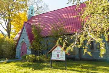 The 1854 anglican St. Michael church seen during a bright sunny fall afternoon at 1800 chemin...