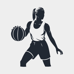 a basketball athlete silhouette, white black, simple vector, white background