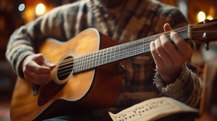 Fototapeta premium A musician playing guitar combined with sheet music