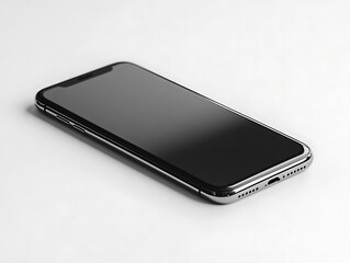 Isolated Black Mobile Phone Displaying Blank Screen on white background