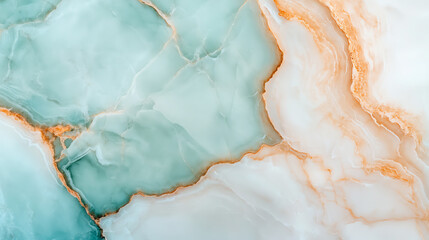 Naklejka premium A captivating abstract marble texture featuring soft hues of teal and white with elegant golden veining, perfect for backgrounds or design projects.