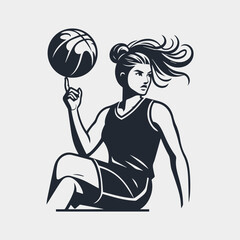 a basketball athlete silhouette, white black, simple vector, white background