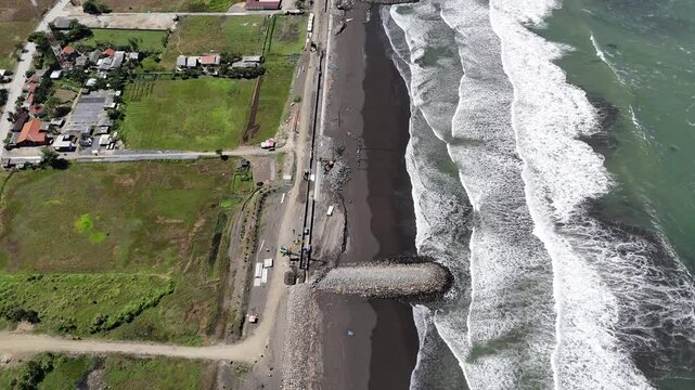 Aerial video Tegal Kamulyan Cilacap Beach in Cilacap, Central Java, Indonesia