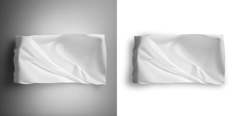 Rectangle in fabric cloth design PNG image.Pure white colored fabric cloth damped and twisted with soft shadows, best for clothing related graphic projects and posters.Square shape cloth style white