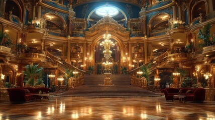 Obraz premium Opulent grand hall with ornate architecture.
