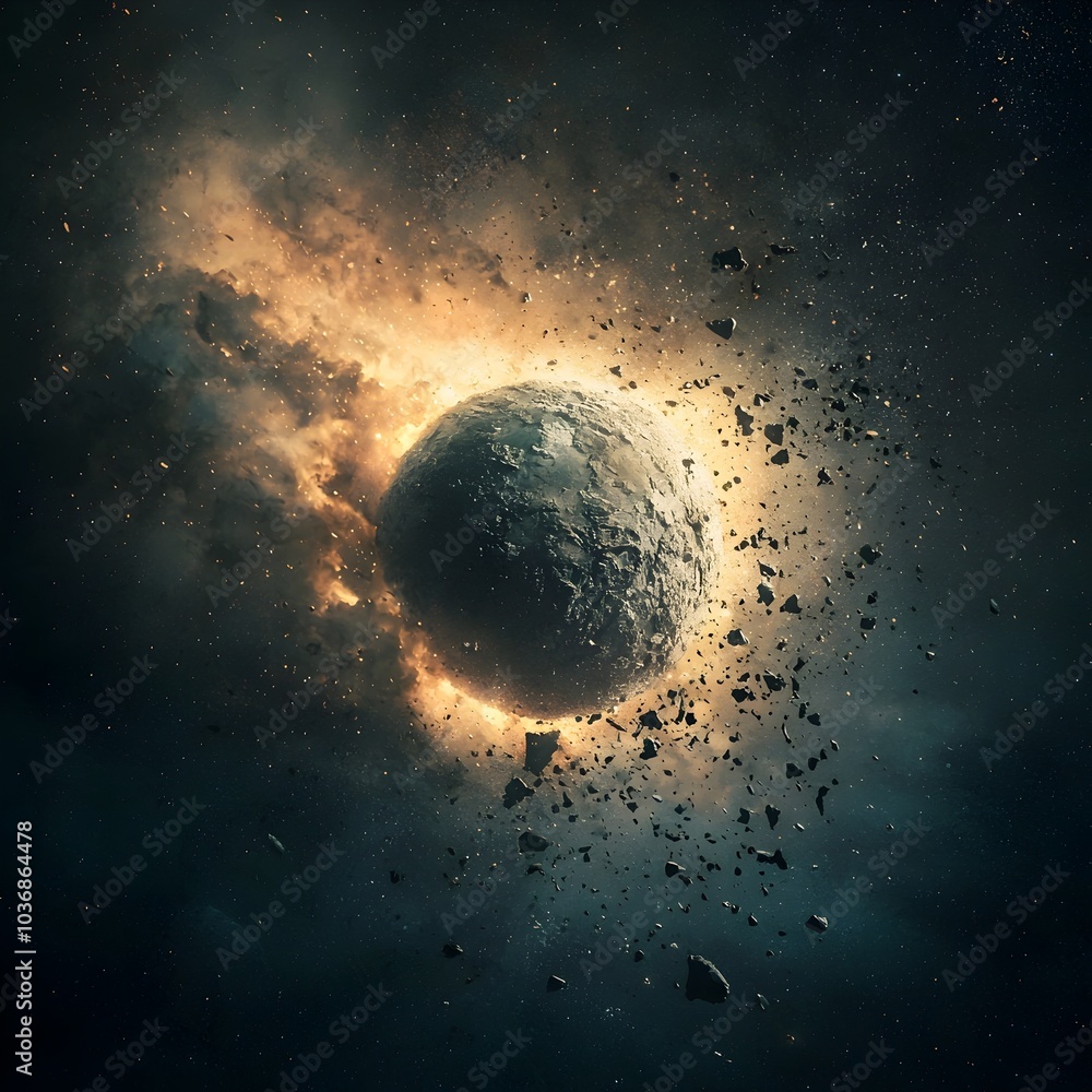 Poster massive asteroid collision with earth triggers apocalyptic shockwave and destruction