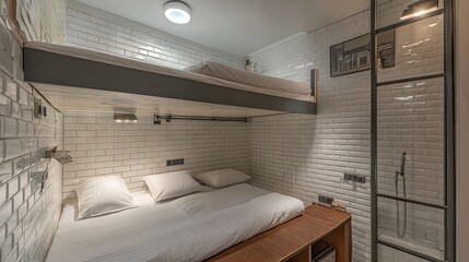 Cozy Modern Bedroom with Lofted Bed and Shower Space