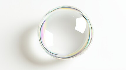 A large transparent shining glass sphere soap bubble on a white background, rendered in 3d