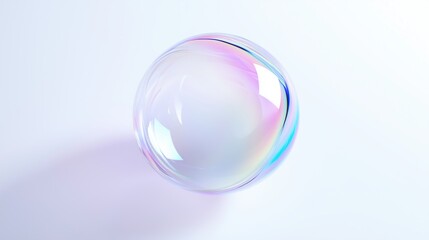 A large transparent shining glass sphere soap bubble on a white background, rendered in 3d