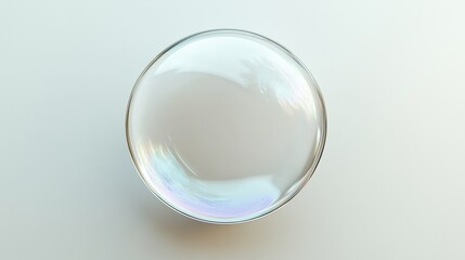 A large transparent shining glass sphere soap bubble on a white background, rendered in 3d