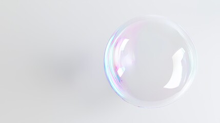 A large transparent shining glass sphere soap bubble on a white background, rendered in 3d