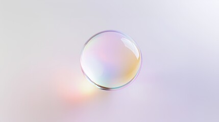 A large transparent shining glass sphere soap bubble on a white background, rendered in 3d