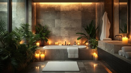 Serene Spa Bathroom Retreat with Warm Lighting