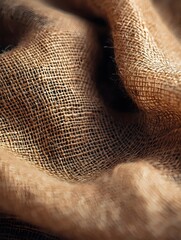 Close-up of textured burlap fabric, showcasing its natural fibers and earthy tones, perfect for rustic or vintage-inspired designs.