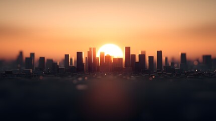 Obraz premium A Stunning Sunrise Over a Cityscape: Embracing the Dawn with Radiant Hues of Gold and Orange. New Beginnings Concept