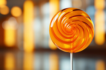 A stunning orange lollipop on a blurred background. (Generative AI)