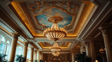 Obraz premium Elegant Interior with Stunning Chandeliers and Artwork