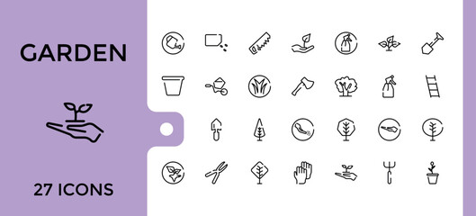 garden lone icons set. Linear icon collection for gardening tools. Editable stroke. Pixel perfect symbol for web and ui pack. Vector illustration.