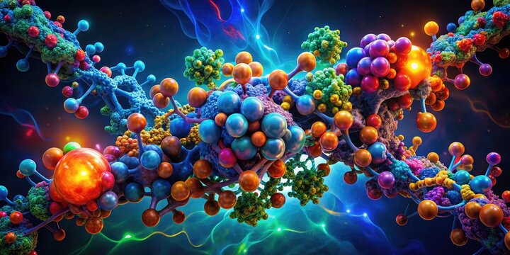 Abstract Art of Molecular Chaperones in Biotech Research Illustrating Protein Folding Dynamics and Innovative Solutions in Biotechnology