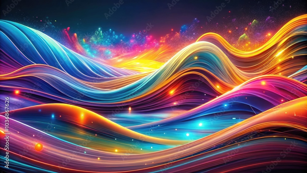 Poster abstract digital waves in vibrant colors - data visualization and technology dynamics illustration, 